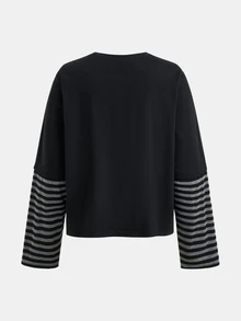SHEIN Teen Girls Street Style Gothic Cotton Printed Loose Long Sleeve Fall Tops, Halloween Outfit - Black - View 2