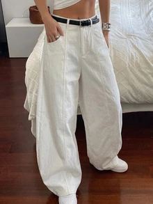 Dazy Tall Celana Panjang Kasual Wanita Model Kaki Melengkung untuk Musim Gugur - Putih - View 9