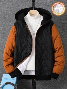 SHEIN 青少年男孩休閒學院風基本色塊連帽開襟厚實編織棉秋冬夾克 - 彩色 - 查看 4