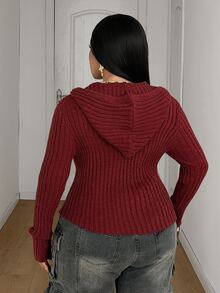 Maweii Plus Size Women's Sexy 2 In 1 Textured Fashion Pullover Sweater - Burgundy - View 3