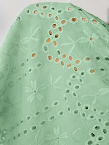 Easowa Curve 大尺碼純色鏤空刺繡洋裝 - 綠色 - 查看 8