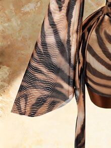 Amplova Women's Cowl Neck Animal Print Sexy Long Sleeve Dress - Brown - View 9
