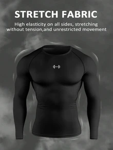 Gym Rark Men's Barbell Print Raglan Long Sleeve Slim Fit Sports T-Shirt - Black - View 3