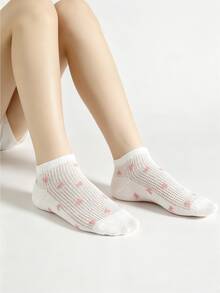 SHEIN 5 Pairs Macaron Colorful Heart Hollow Mesh Pure Cotton Low Cut Socks - Multicolor - View 3