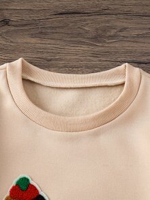SHEIN 女童秋冬聖誕可愛小狗拼接衛衣與紅色條紋內搭褲2件套 - 卡其色 - 查看 5