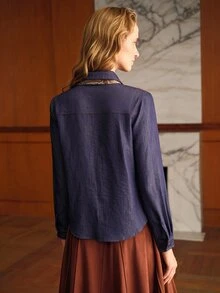 MOTF PREMIUM WOMEN'S FRONT BUTTON FLAP DETAIL SHIRT WITH SCARF - Blue - View 3