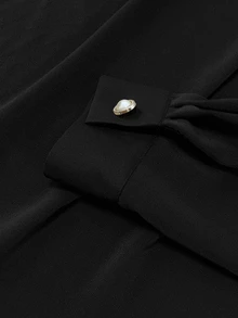 SHEIN Women's Woven Solid Color Ruched Collar Casual Elegant Long Sleeve Blouse, Autumn Office Dinner Black - Black - View 7