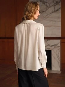 MOTF PREMIUM WOMEN'S SPRING/AUTUMN SOLID COLOR TIE NECK BLOUSE FOR DAILY OFFICE COMMUTE - White - View 3