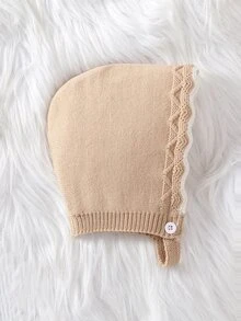 SHEIN Vintaside Kids 新生兒嬰兒針織連身衣，女嬰長袖套頭開襟羅馬式連身褲附足套褲，秋冬季節，杏色淺色，百搭日常穿著，麻花繩編織設計，時尚潮流，對比粉色蝴蝶結設計，優雅淑女風，可愛 - 卡其色 - 查看 9