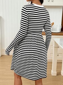 SHEIN Women's Casual Striped Colorblock Long Sleeve Dress - Grey - View 2