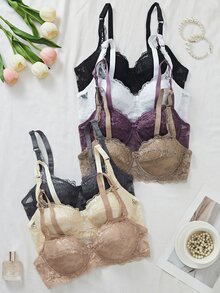 DesireSculpt 7pcs Sexy Lace Women's Bra Set, Thin Minimalist Bra - Multicolor - View 3