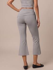 SHEIN BAE Women Grey High Waist Flare Drawstring Pants Gym Workout Training Running Yoga Athletic Activewear - Light Grey - View 2