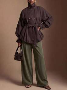 Zivah 2026 New Equestrian Club Casual Vacation Deep Brown Napoleon Nautical Style Trench Coat, Short Trench Jacket, Suitable For Multiple Occasions, Elegant Women's Autumn Outfit - Brown - View 7