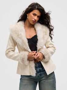 Aloruh Women's Autumn/Winter Fashion Fuzzy Patchwork Regular Coat - Beige - View 7