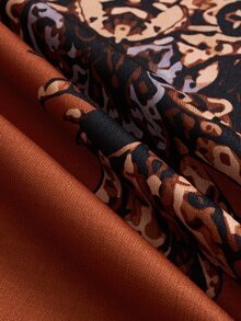 SHEIN LUNE Women's Floral Print V-Neck Loose Fit Blouse With Ruffle Cuffs - Burnt Orange - View 8