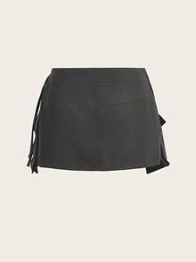 SHEIN ICON 不對稱層次 3D 口袋低腰裙 - 灰色 - 查看 2