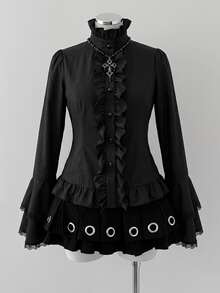 Sunspun Plus Size Women Solid Color Casual Versatile Daily Wear Shirt Fall - Black - View 4