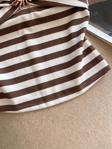 Franclia Women's Metal Sun Decor Striped Tube Top - Coffee Brown - View 3