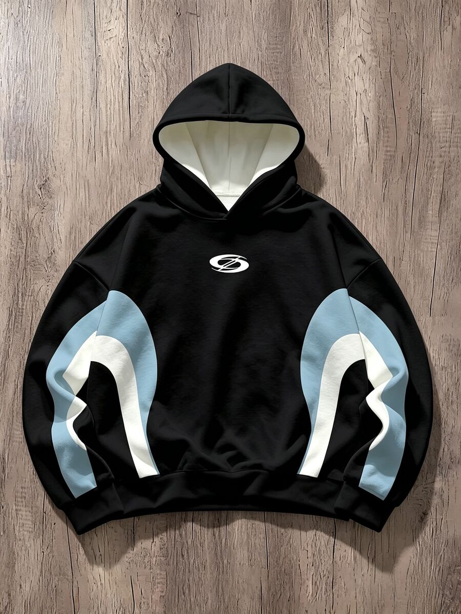 Manfinity Joysei Men's Colorblock Casual Daily Wear Hooded Sweatshirt - Multicolor - View 1