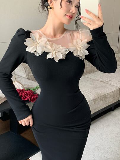 Feyla Women's 3D Floral Decor Casual Party Dress