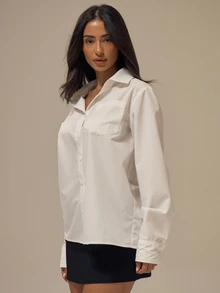 MUSERA Kemeja Poplin Lengan Panjang Ukuran Besar dengan Kancing Depan, Kerah Lancip, Satu Saku Dada, dan Kerah Lancip, Pakaian Kerja Formal, Kebutuhan Sehari-hari di Kantor - Putih - View 3