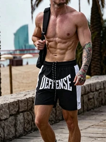 Ironwick Men's Letter Print Sports Shorts, Running Workout, Outdoor Casual, Gym - Multicolor - View 7