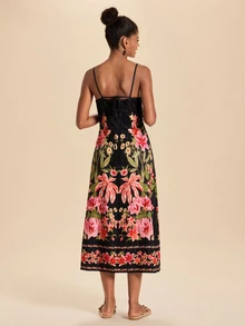 Travachic Women's Floral Print Lace Patchwork Spaghetti Strap Vacation Dress - Multicolor - View 2