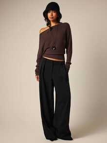 COSMINA Women's Casual Elegant Knit Cold Shoulder Sweater Brunch Dinner Dark Brown Fall - Brown - View 4