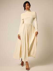 COSMINA Women's Casual Elegant Cream Long Sleeve Dress - Apricot - View 4