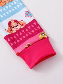 SHEIN | PAW Patrol 秋冬女童幼兒合身聯名款可愛卡通小狗印花粉色柔軟舒適高彈力長袖上衣與長褲2件式睡衣套裝 - 粉色 - 查看 3