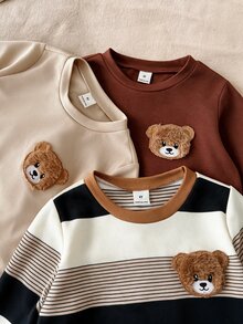 LMoss Kids 男嬰兒童 3件組 春夏休閒可愛熊圖案條紋長袖針織上衣 T-shirt - 彩色 - 查看 6