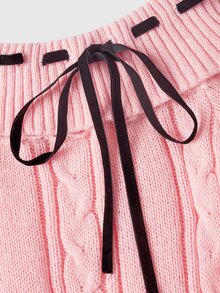 Sweetness Sweet Girl Pink Off-Shoulder Tie Bow Women's Sweater Dress - Pink - View 3