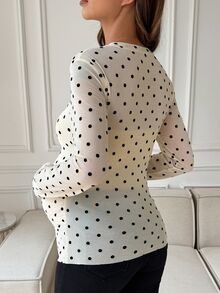 Dazy Maternity Polka Dot Mesh Slim Fit Long Sleeve Round Neck Casual Vacation Spring Autumn Maternity T-Shirt - Apricot - View 2