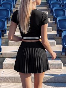 CourtClass Women's Plus Size Solid Color Asymmetric Waist Pleated Sports Skirt - Black - View 2