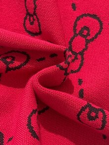 HELLO KITTY AND FRIENDS | SHEIN GraphicGems 青少年女孩秋冬時尚簡約厚針織長袖上衣 - 紅色 - 查看 4