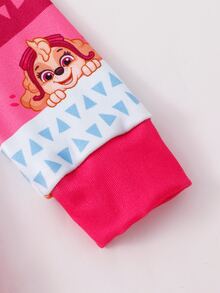 SHEIN | PAW Patrol 秋冬女童幼兒合身聯名款可愛卡通小狗印花粉色柔軟舒適高彈力長袖上衣與長褲2件式睡衣套裝 - 粉色 - 查看 6