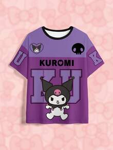 HELLO KITTY AND FRIENDS | SHEIN Plus Size Cute Cartoon Pattern Letter Print Short Sleeve T-Shirt - White - View 3