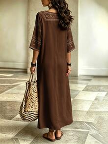 Glimmora Women's V-Neck Casual Party Dress - Brown - View 2
