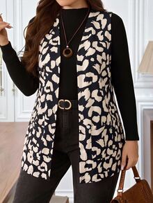 EMERY ROSE Chaqueta sin mangas con estampado de leopardo talla grande - Camel - Ver 1