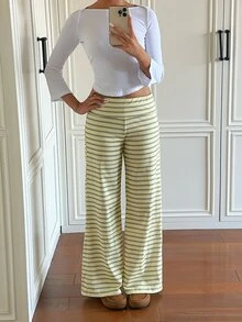 CovetEZ Women's Striped Straight Leg Loose Casual Versatile Long Pants - Green - View 6