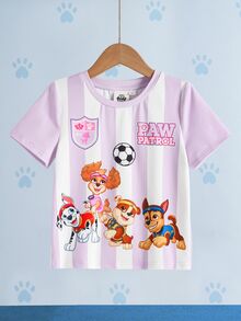 SHEIN | PAW Patrol Young Girl Colorblock Striped Cartoon Print T-Shirt - Purple - View 3