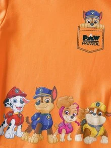 Maija Kids SHEIN | PAW Patrol Maija Kids 小男孩卡通圖案長袖上衣與長褲休閒日常居家穿著套裝 - 橘色 - 查看 5
