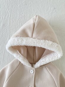 SHEIN Playful Pals 女嬰秋冬款鈕扣拼接連帽時尚百搭長袖新款外套 - 杏色 - 查看 4