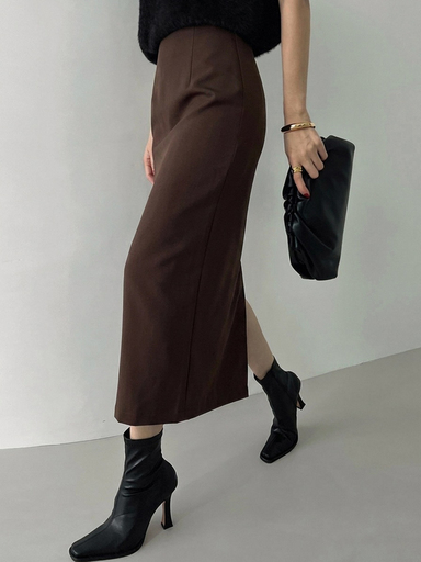 DAZY Women's Solid Color Elegant Commute Straight Slit Skirt Fall