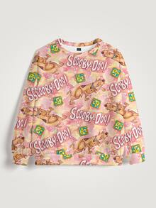 SCOOBY-DOO X SHEIN 大尺碼狗狗英文 Logo 趣味滿版印花圓領運動衫 秋季款 - 白色 - 查看 3
