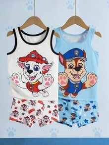 SHEIN | PAW Patrol 4pcs Young Boy Tank Top & Boxer Shorts Set, Blue & White, Cute & Adorable - Multicolor - View 3