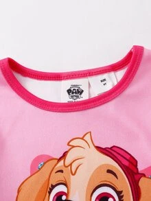 SHEIN | PAW Patrol 秋冬女童幼兒合身聯名款可愛卡通小狗印花粉色柔軟舒適高彈力長袖上衣與長褲2件式睡衣套裝 - 粉色 - 查看 4