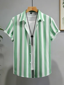 Manfinity Homme Men's Striped Colorblock Casual Short Sleeve Shirt For Daily Wear - Multicolor - View 1