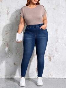 EMERY ROSE Plus Size Women's Casual Versatile Daily Wear Denim Jeans With Pockets - Dark Wash - View 5