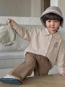 Dazy Kids Young Boys Casual Plaid Long Sleeve Shirt + Straight Leg Pants Casual Shirt Set Fall - Apricot - View 6